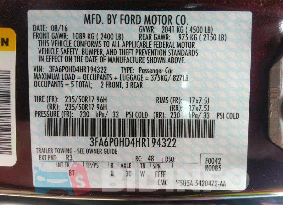 3FA6P0HD4HR194322 Photo# 9