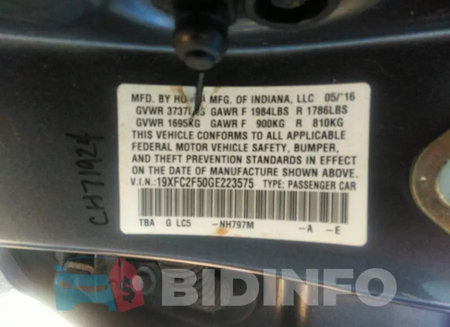 19XFC2F50GE223575 Photo# 9