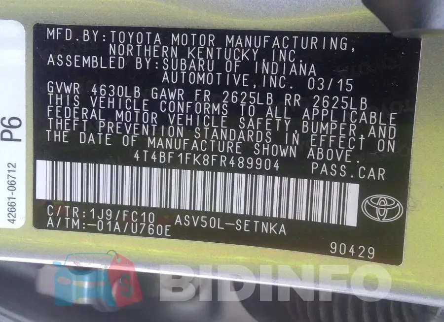 4T4BF1FK8FR489904 Photo# 9