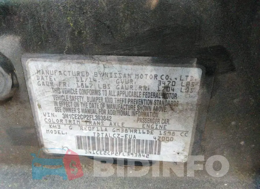 3N1CE2CP2FL393842 Photo# 9