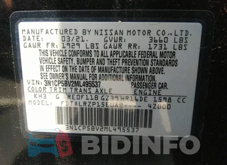 3N1CP5BV2ML495537 Photo# 9