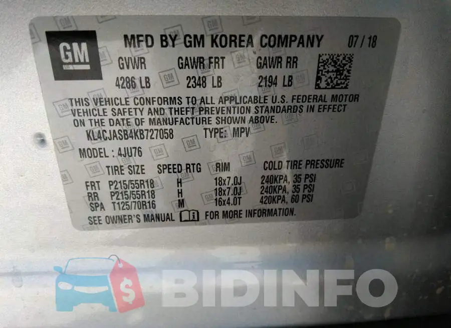 KL4CJASB4KB727058 Photo# 9