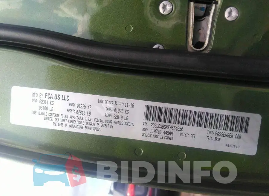 2C3CDXBGXKH554850 Photo# 9