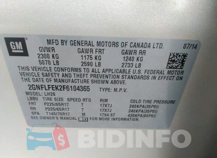 2GNFLFEK2F6104365 Photo# 9