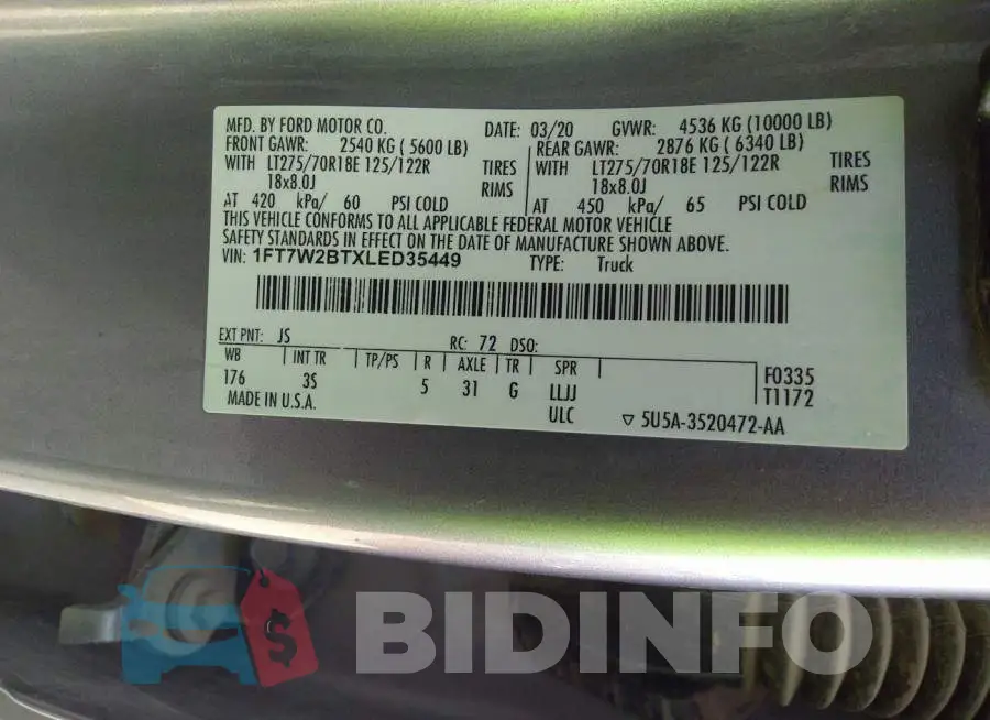 1FT7W2BTXLED35449 Photo# 9