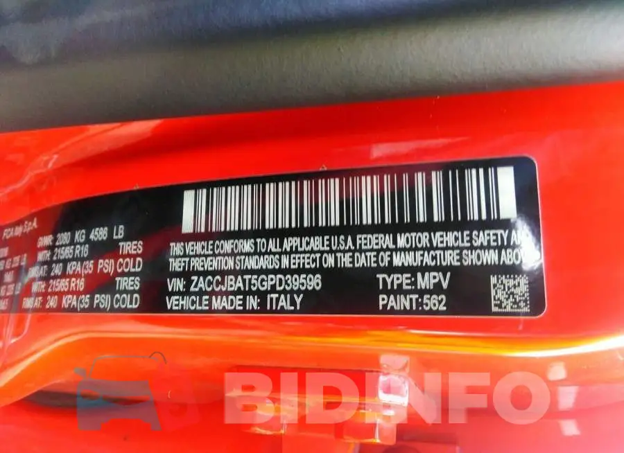 ZACCJBAT5GPD39596 Photo# 9