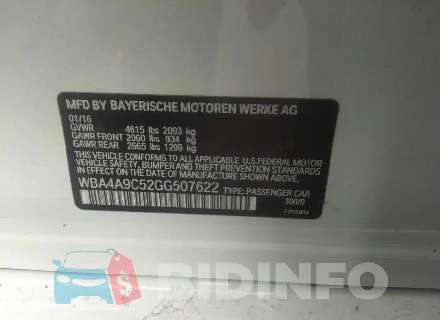 WBA4A9C52GG507622 Photo# 9