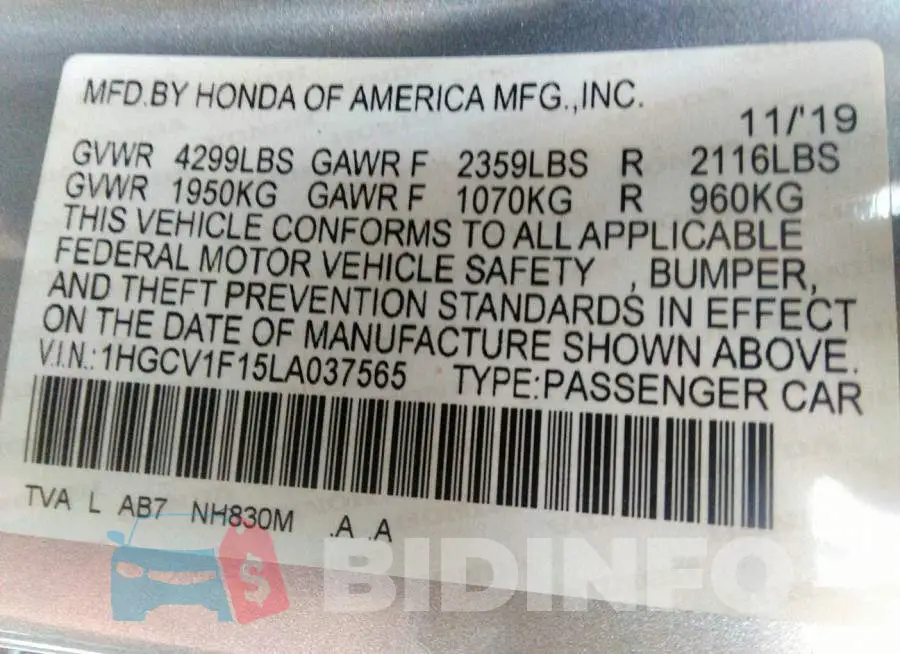 1HGCV1F15LA037565 Photo# 9