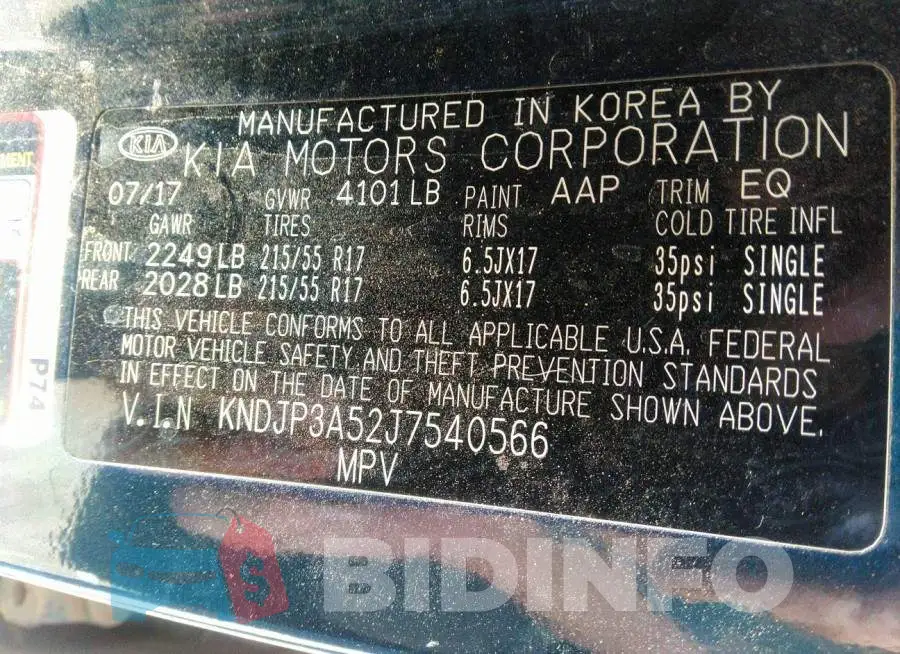 KNDJP3A52J7540566 Photo# 9