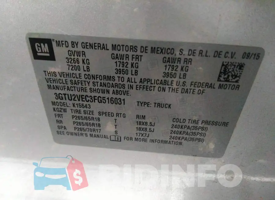 3GTU2VEC3FG516031 Photo# 9