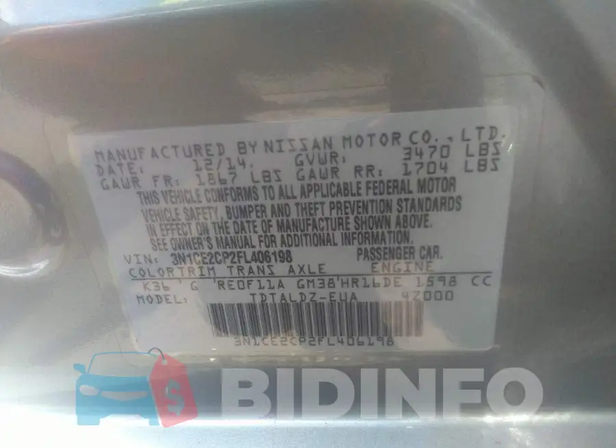 3N1CE2CP2FL406198 Photo# 9