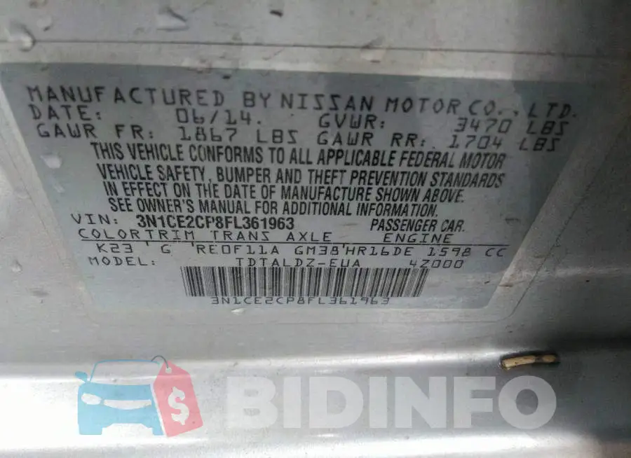 3N1CE2CP8FL361963 Photo# 9
