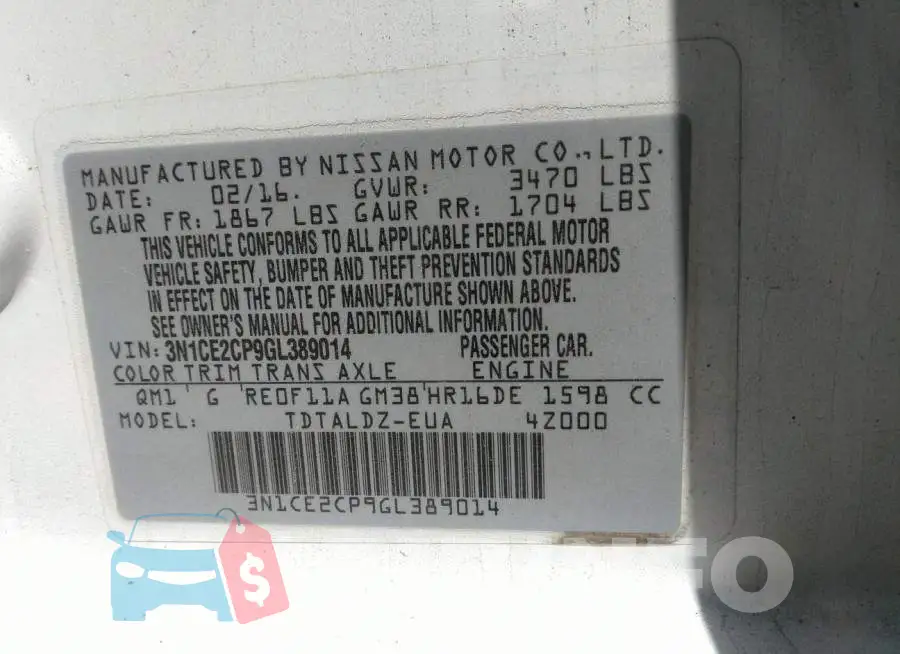 3N1CE2CP9GL389014 Photo# 9