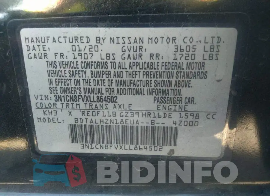 3N1CN8FVXLL864502 Photo# 9