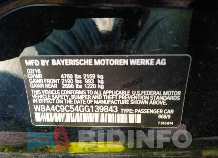 WBA4C9C54GG139843 Photo# 9