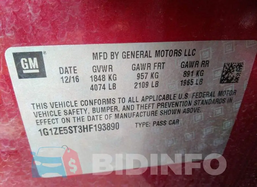 1G1ZE5ST3HF193890 Photo# 9