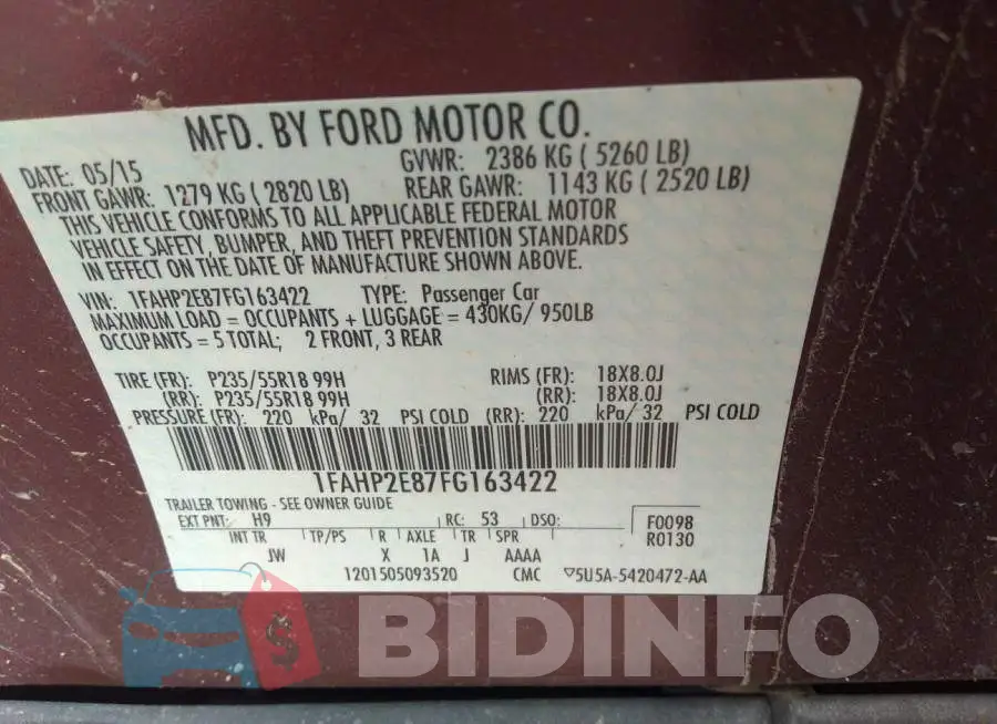1FAHP2E87FG163422 Photo# 9