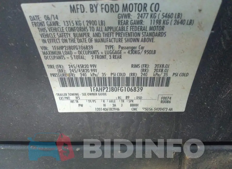 1FAHP2J80FG106839 Photo# 9