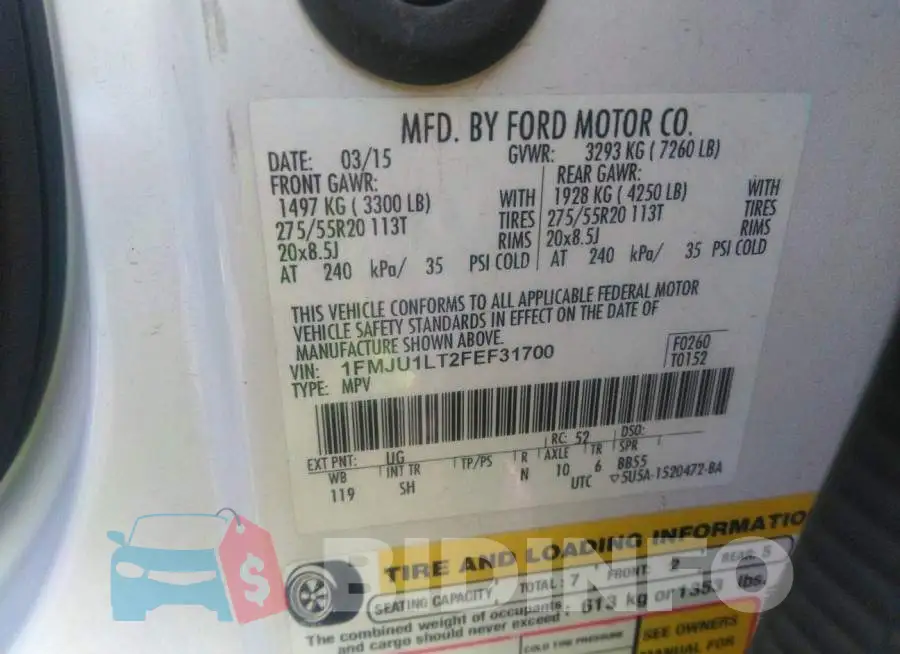 1FMJU1LT2FEF31700 Photo# 9