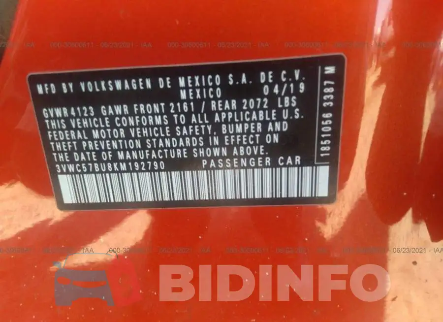 3VWEB7BU8KM258921 Photo# 9
