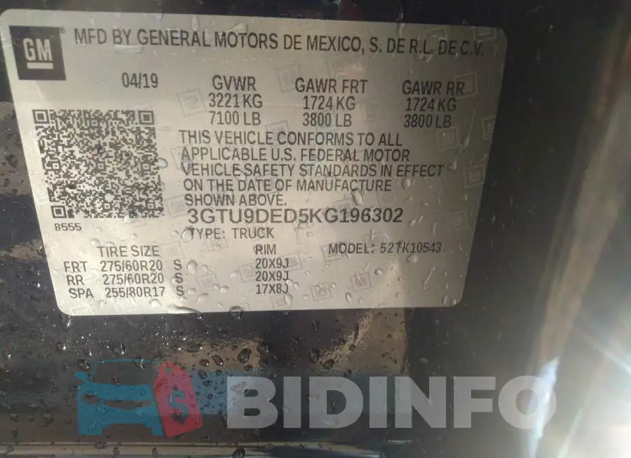 3GTU9DED5KG196302 Photo# 9
