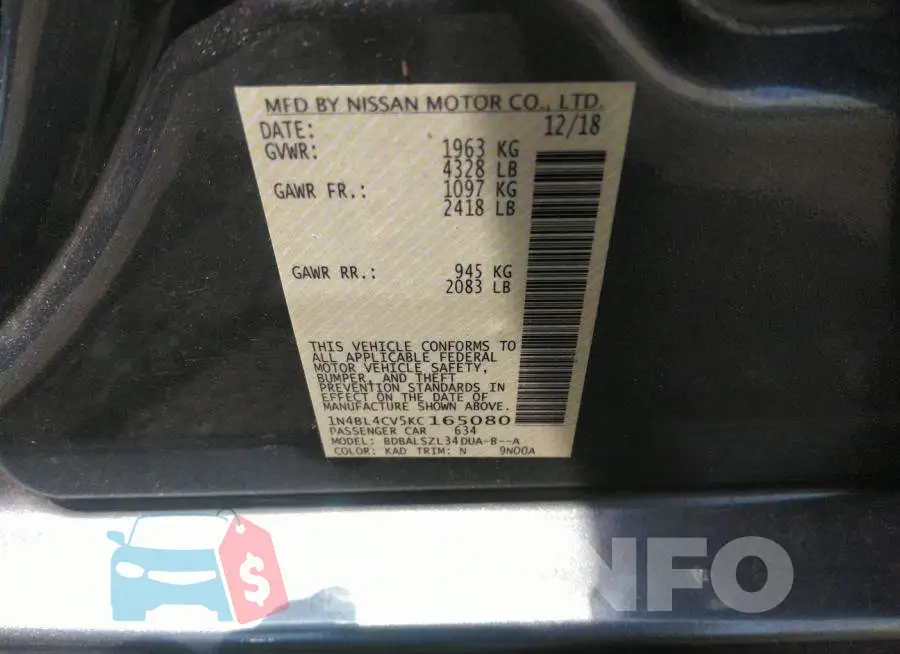 1N4BL4CV5KC165080 Photo# 9