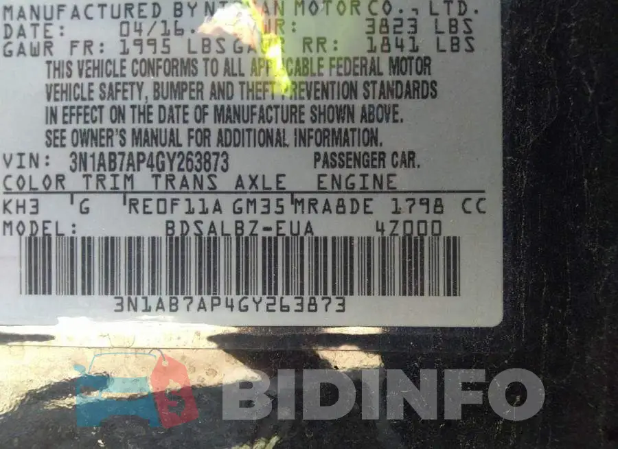 3N1AB7AP4GY263873 Photo# 9