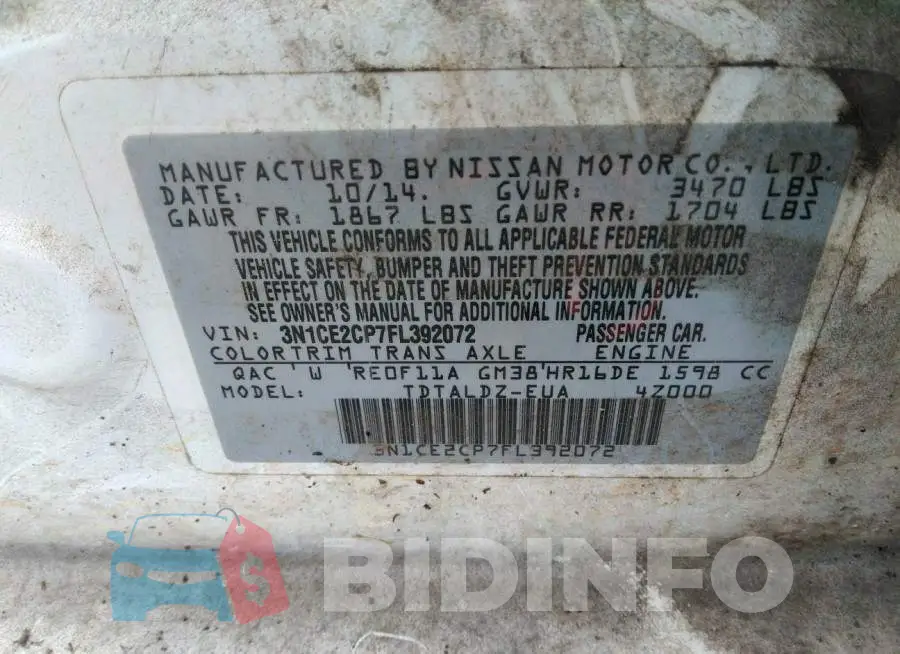 3N1CE2CP7FL392072 Photo# 9