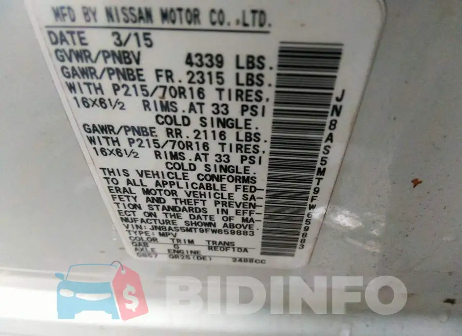 JN8AS5MT9FW659883 Photo# 9