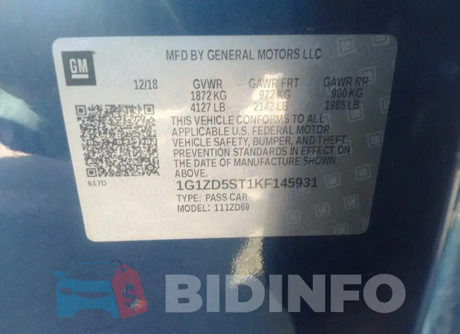 1G1ZD5ST1KF145931 Photo# 9