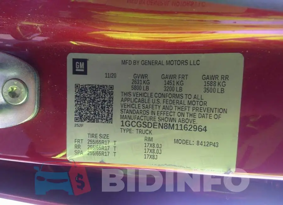 1GCGSDEN8M1162964 Photo# 9