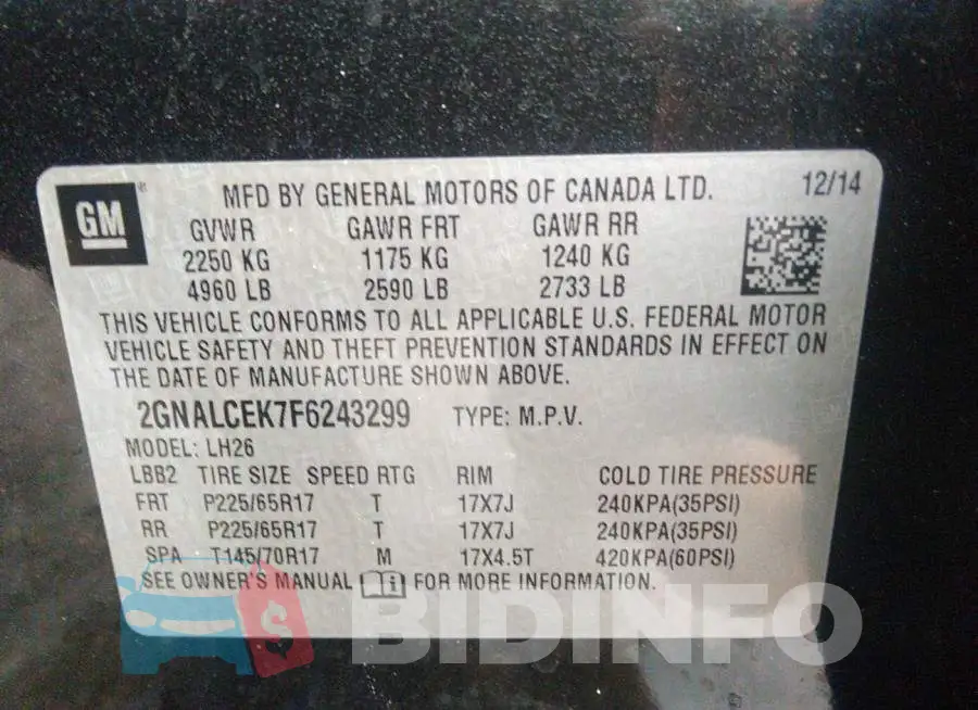 2GNALCEK7F6243299 Photo# 9