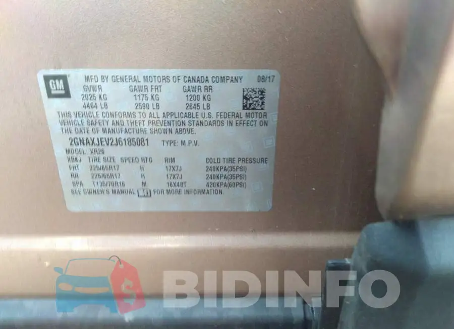 2GNAXJEV2J6185081 Photo# 9