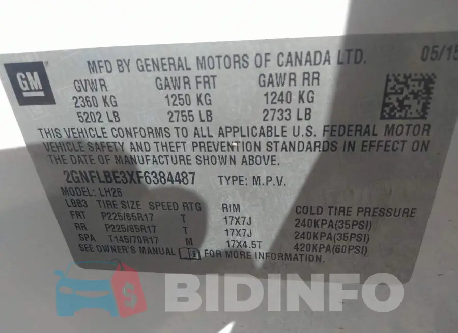 2GNFLBE3XF6384487 Photo# 9