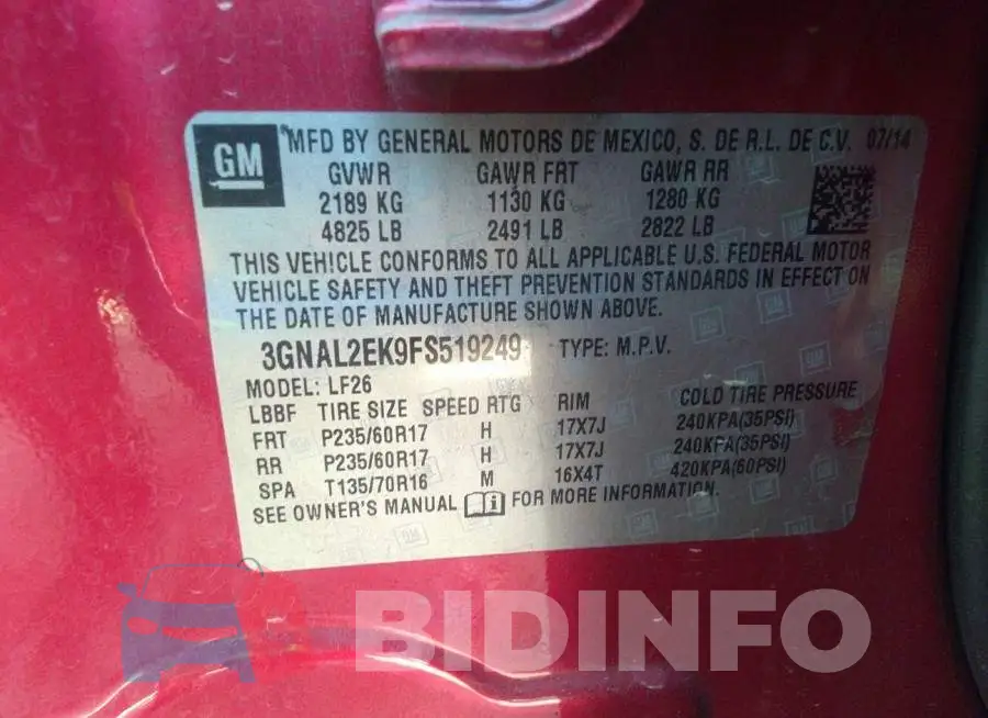 3GNAL2EK9FS519249 Photo# 9