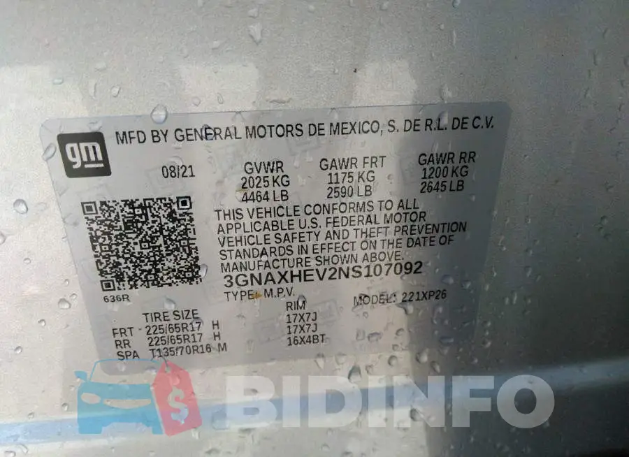 3GNAXHEV2NS107092 Photo# 9