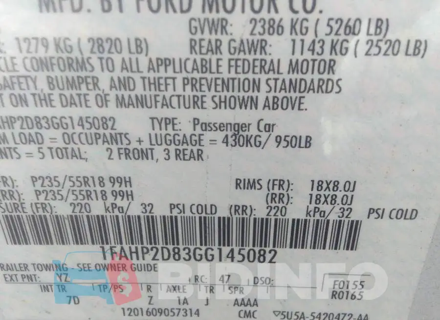 1FAHP2D83GG145082 Photo# 9