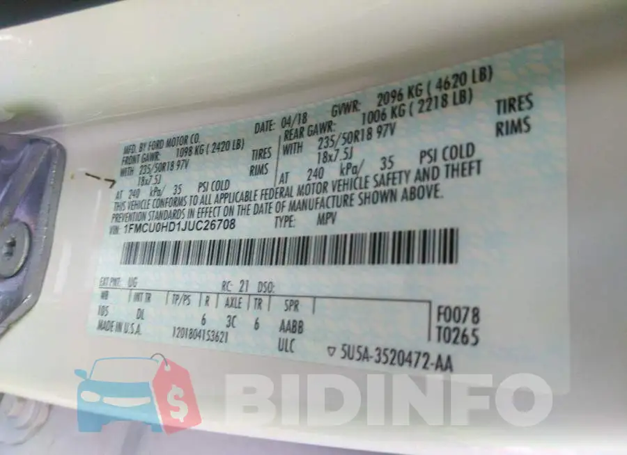 1FMCU0HD1JUC26708 Photo# 9