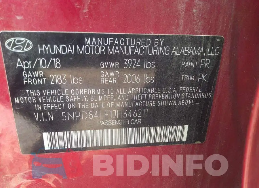 5NPD84LF1JH346211 Photo# 9