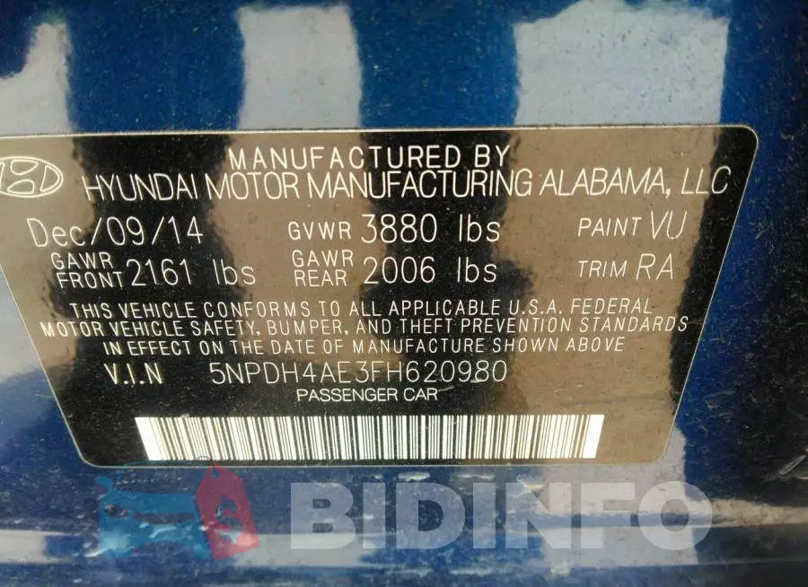5NPDH4AE3FH620980 Photo# 9