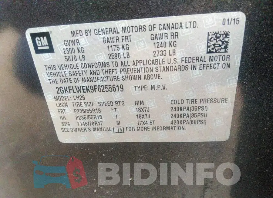 2GKFLWEK9F6255619 Photo# 9