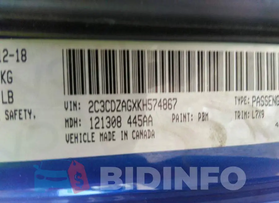 2C3CDZAGXKH574867 Photo# 9