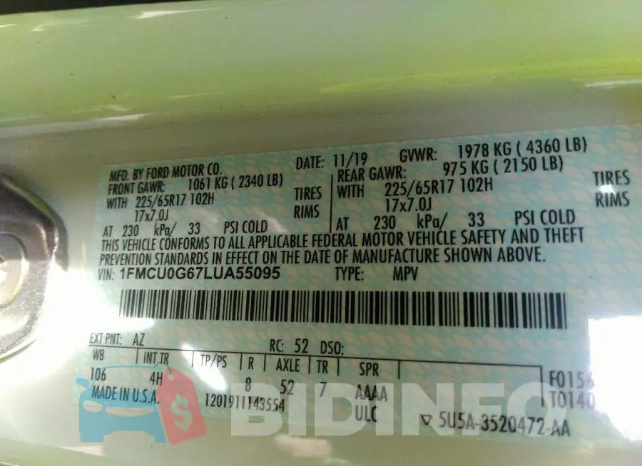 1FMCU0G67LUA55095 Photo# 9