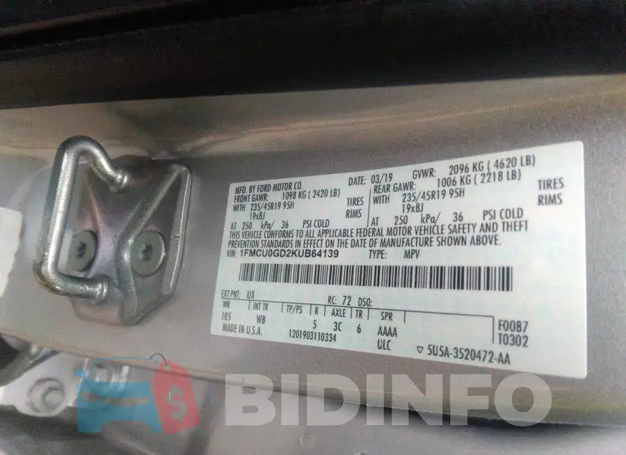 1FMCU0GD2KUB64139 Photo# 9