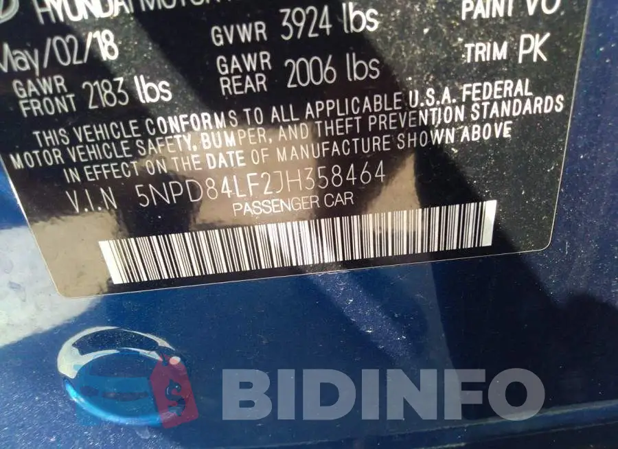 5NPD84LF2JH358464 Photo# 9