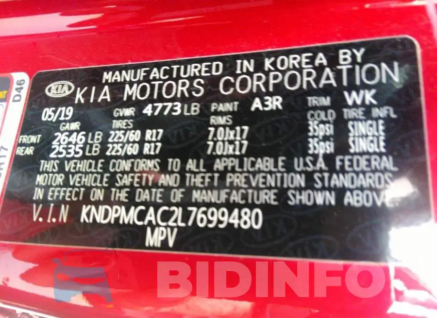 KNDPMCAC2L7699480 Photo# 9