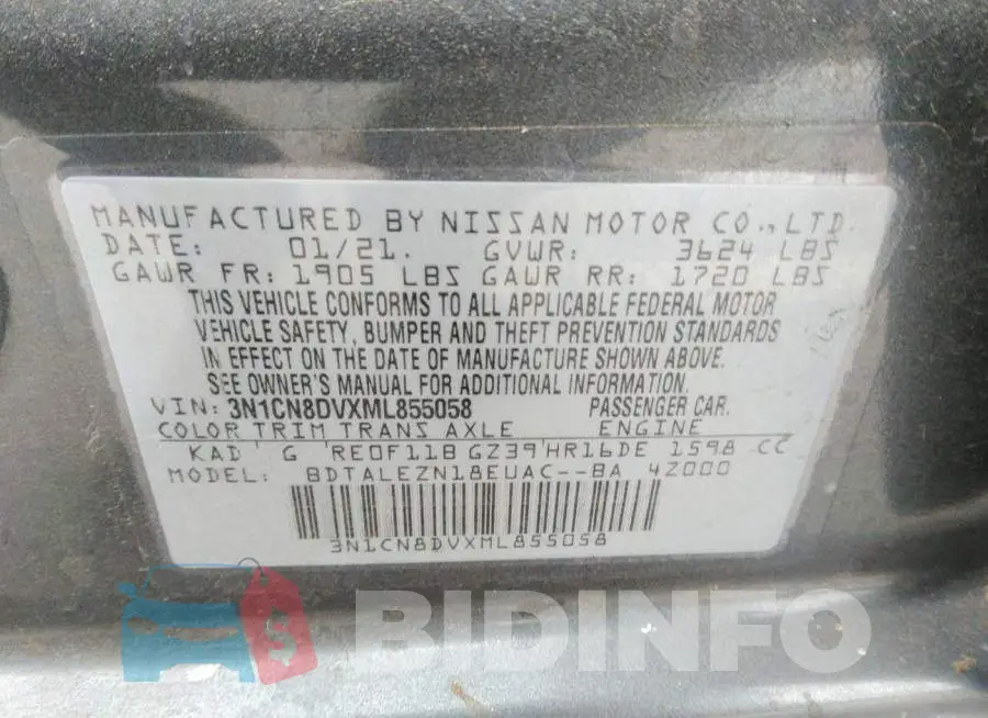 3N1CN8DVXML855058 Photo# 9