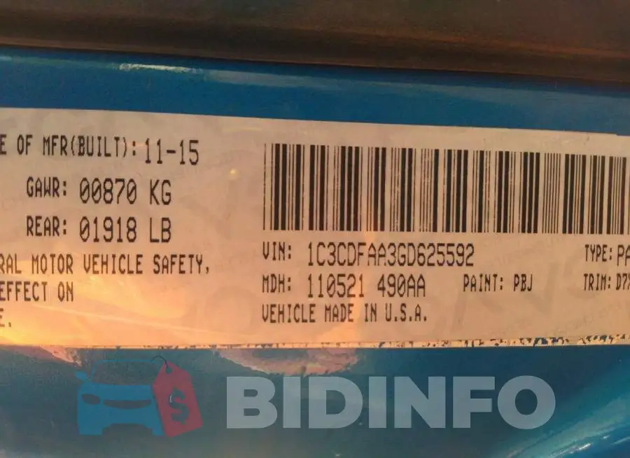 1C3CDFAA3GD625592 Photo# 9