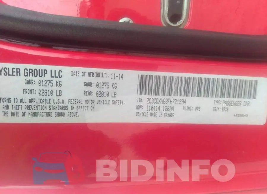 2C3CDXHG8FH721994 Photo# 9
