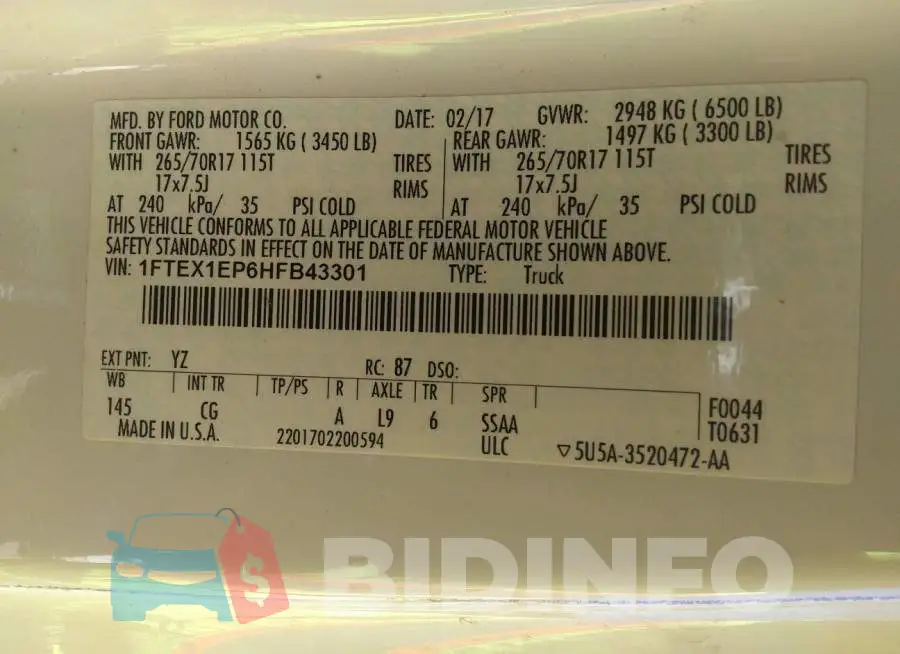 1FTEX1EP6HFB43301 Photo# 9